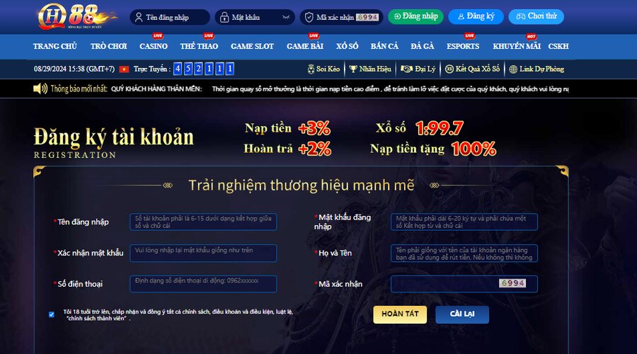 Đăng ký QH88 cần trải qua các bước đơn giản, cung cấp thông tin cá nhân đầy đủ